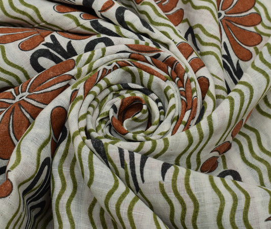 Sushila Vintage Cream Saree 100% Pure Cotton Printed Floral Soft Craft Fabric