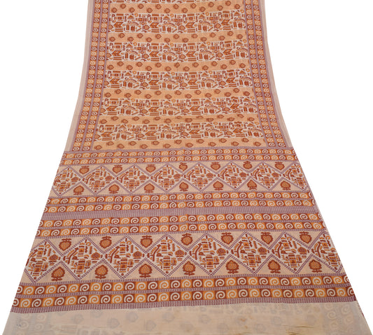 Sushila Vintage Indian Saree 100% Pure Cotton Printed 5 Yard Soft Craft Fabric