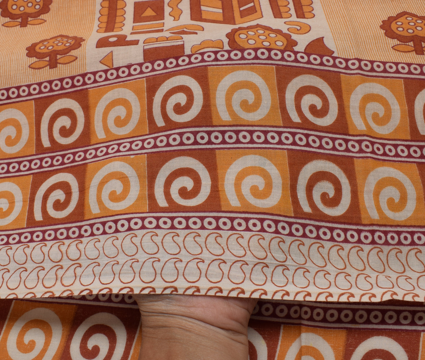 Sushila Vintage Indian Saree 100% Pure Cotton Printed 5 Yard Soft Craft Fabric