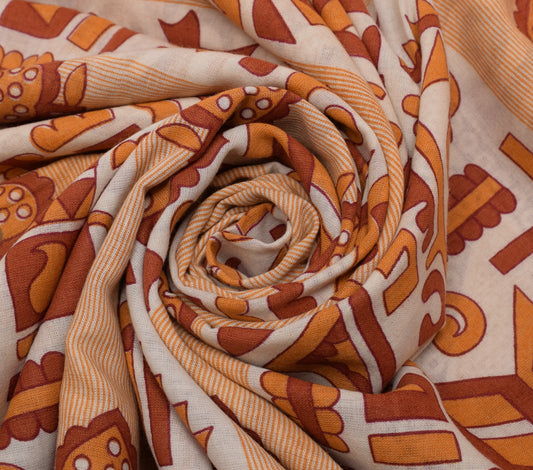 Sushila Vintage Indian Saree 100% Pure Cotton Printed 5 Yard Soft Craft Fabric