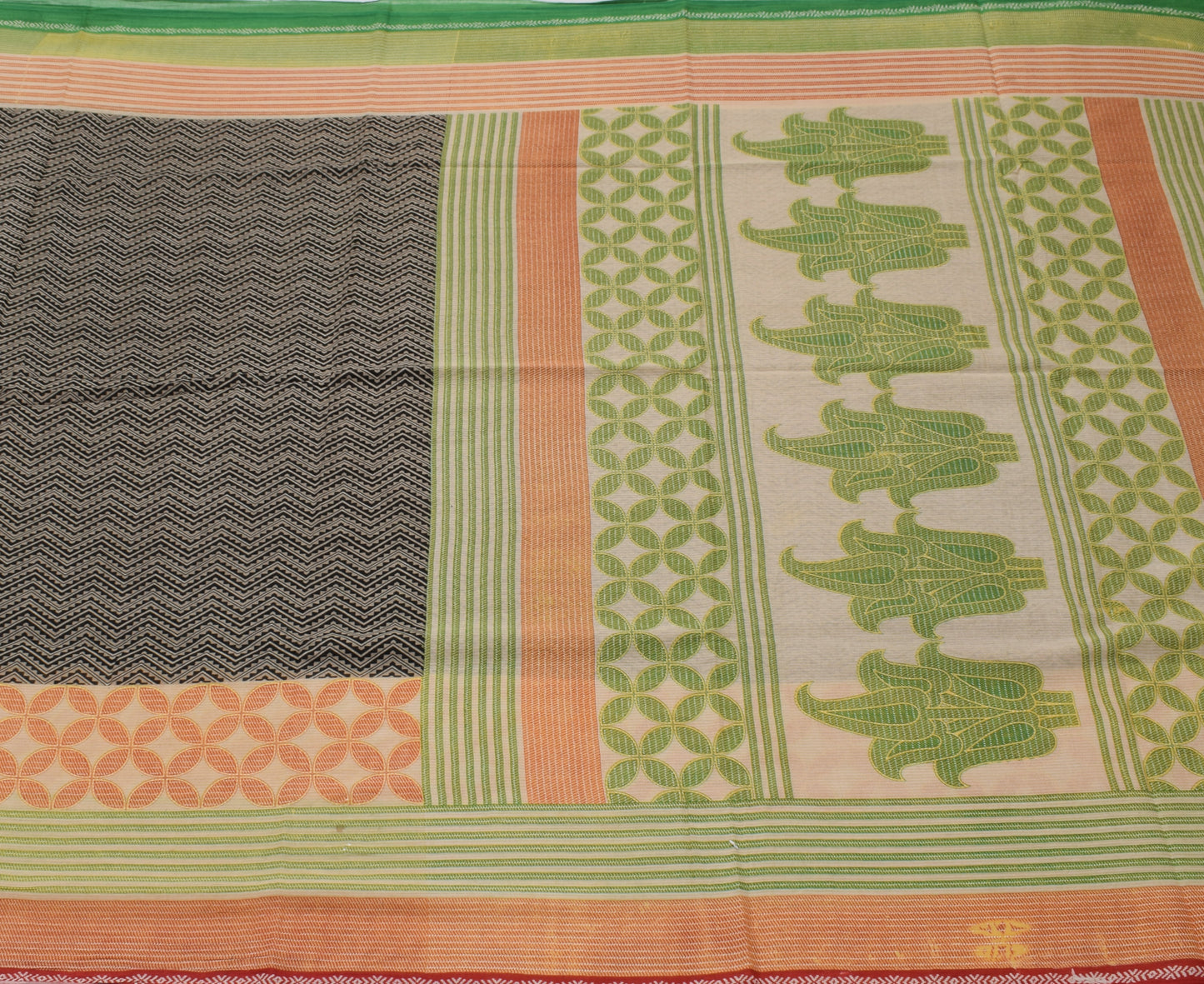 Sushila Vintage Indian Saree 100% Pure Cotton Printed Zig-Zag Soft Craft Fabric