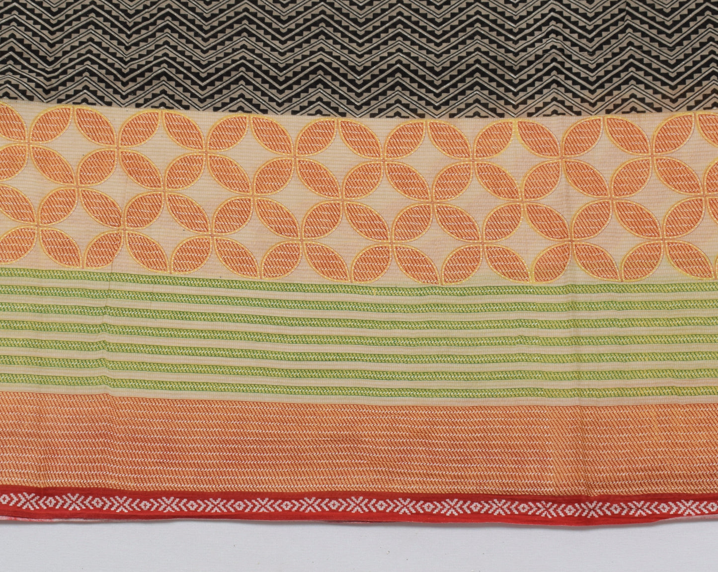Sushila Vintage Indian Saree 100% Pure Cotton Printed Zig-Zag Soft Craft Fabric
