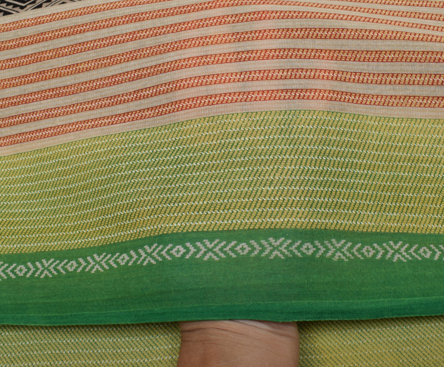 Sushila Vintage Indian Saree 100% Pure Cotton Printed Zig-Zag Soft Craft Fabric
