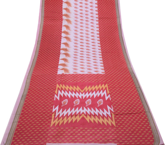 Sushila Vintage White Saree Pure Cotton Printed Peacock Feather Craft Fabric