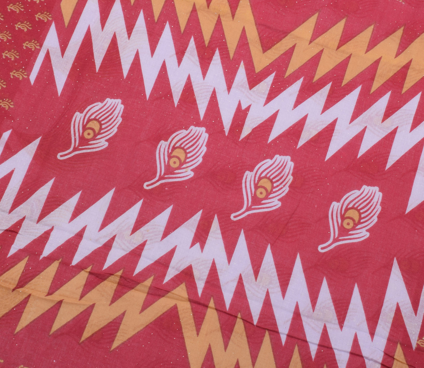 Sushila Vintage White Saree Pure Cotton Printed Peacock Feather Craft Fabric