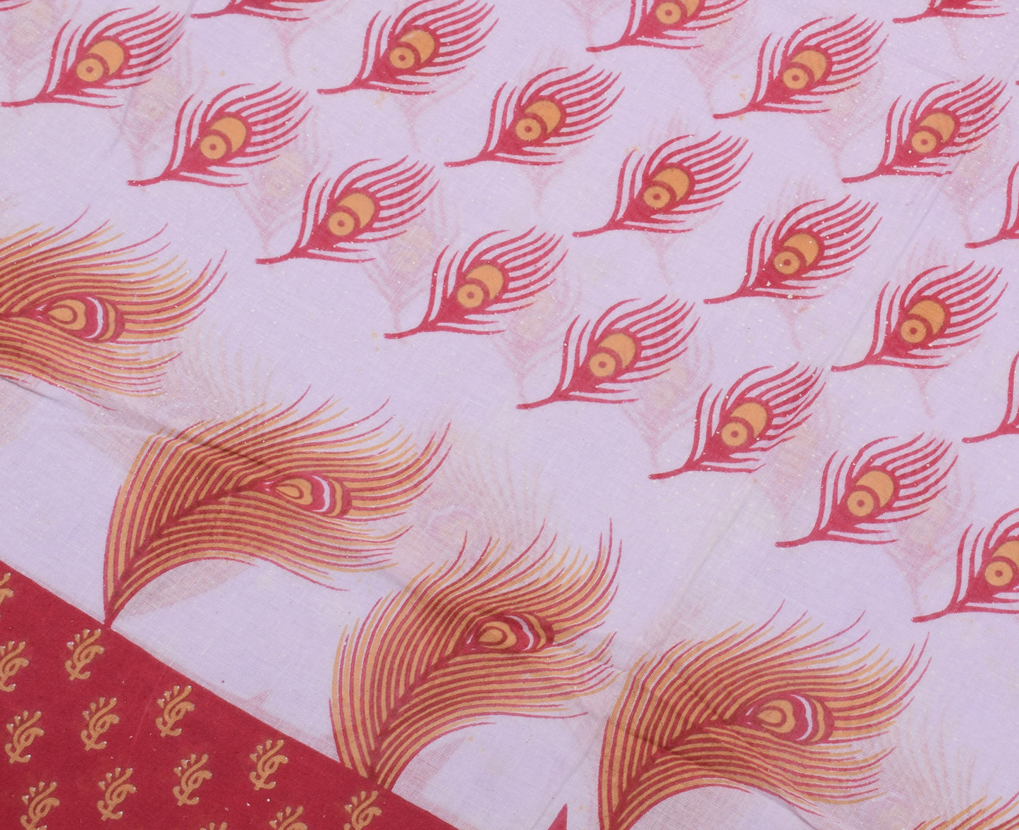 Sushila Vintage White Saree Pure Cotton Printed Peacock Feather Craft Fabric