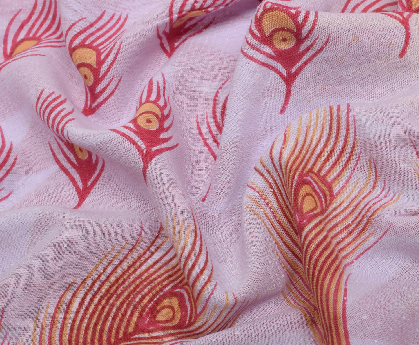 Sushila Vintage White Saree Pure Cotton Printed Peacock Feather Craft Fabric