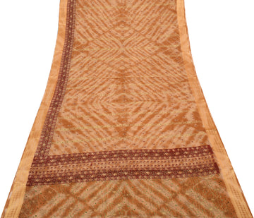 Sushila Vintage Brown Saree 100% Pure Cotton Printed Floral Soft Craft Fabric