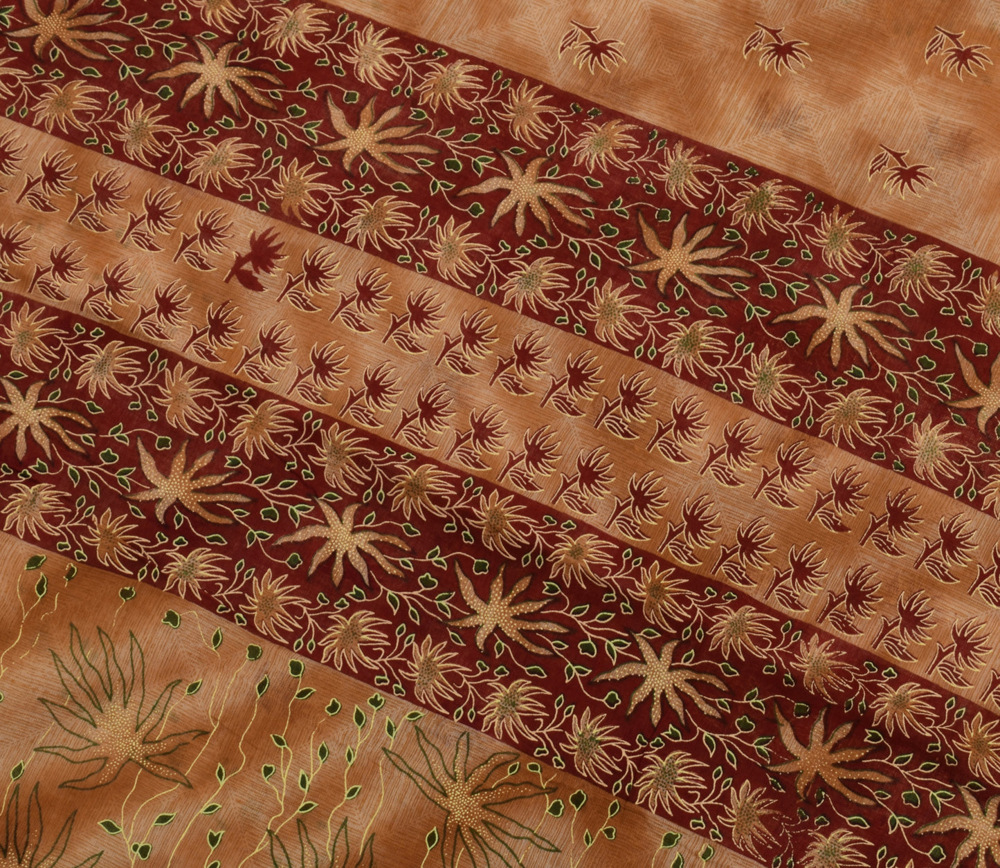 Sushila Vintage Brown Saree 100% Pure Cotton Printed Floral Soft Craft Fabric