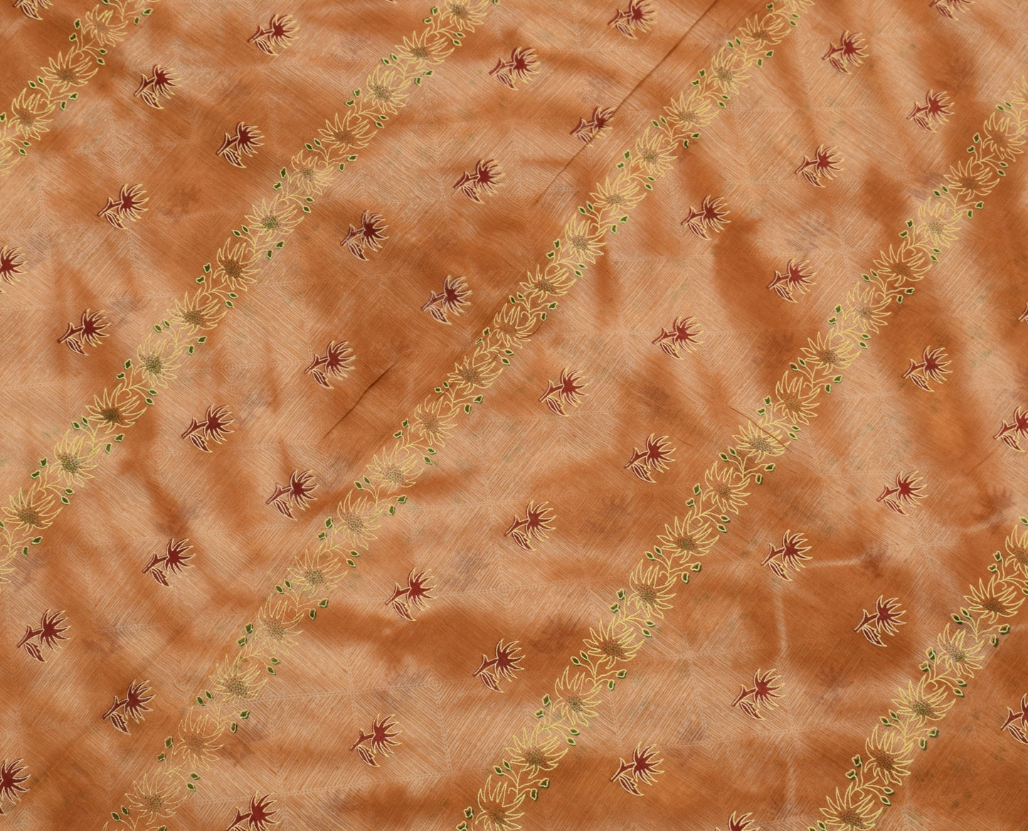Sushila Vintage Brown Saree 100% Pure Cotton Printed Floral Soft Craft Fabric