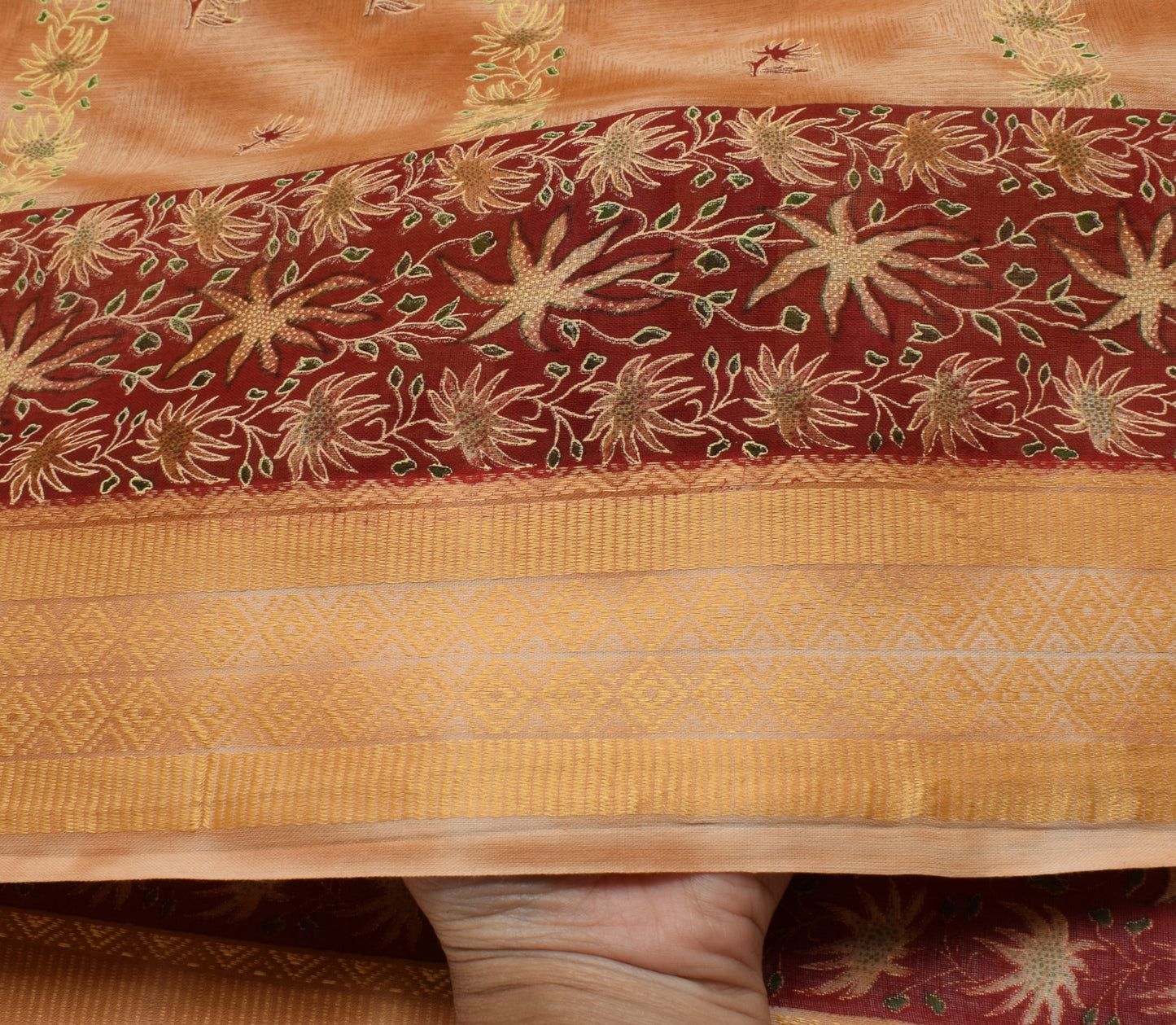 Sushila Vintage Brown Saree 100% Pure Cotton Printed Floral Soft Craft Fabric