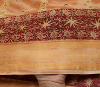 Sushila Vintage Brown Saree 100% Pure Cotton Printed Floral Soft Craft Fabric