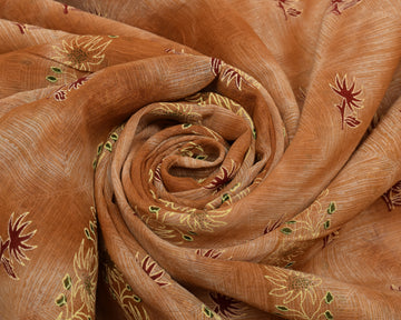 Sushila Vintage Brown Saree 100% Pure Cotton Printed Floral Soft Craft Fabric