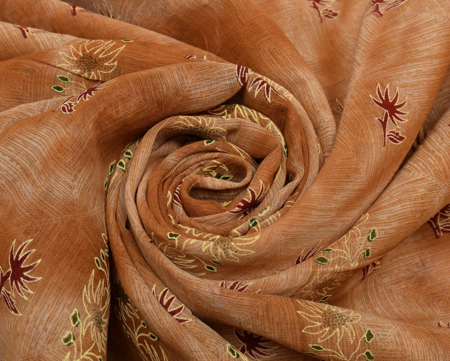 Sushila Vintage Brown Saree 100% Pure Cotton Printed Floral Soft Craft Fabric