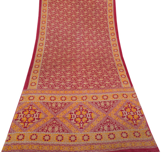 Sushila Vintage Dark Pink Saree Pure Cotton Printed Paisley Soft Craft Fabric