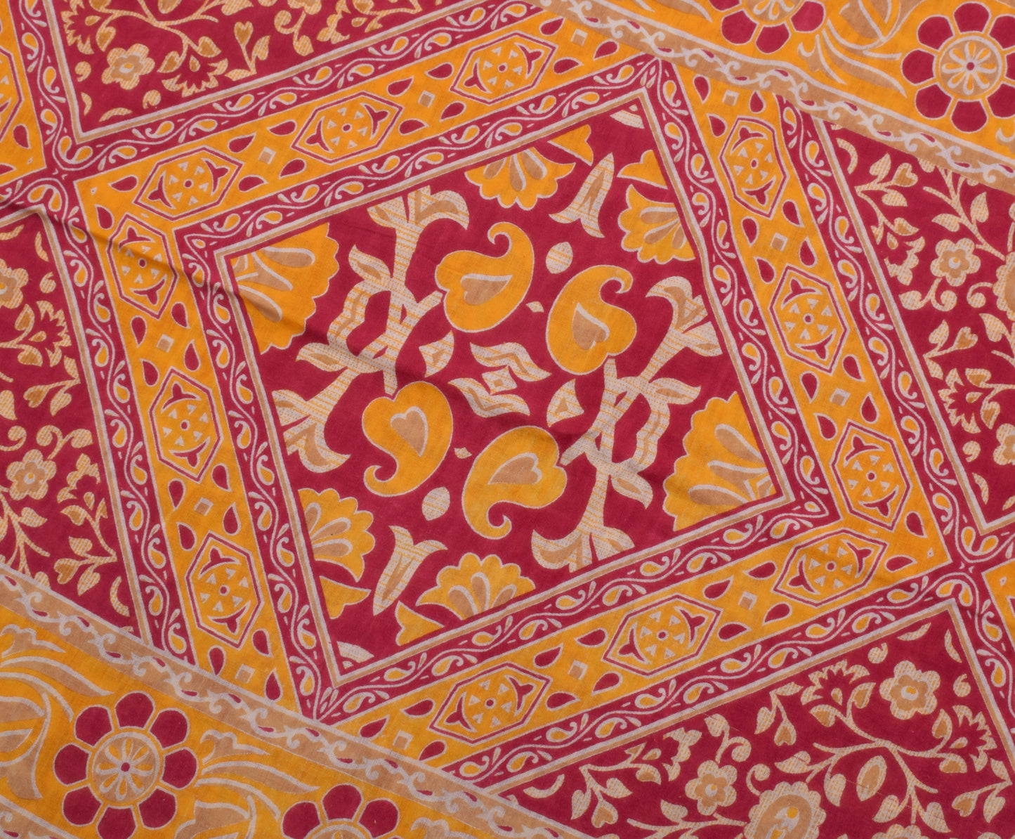 Sushila Vintage Dark Pink Saree Pure Cotton Printed Paisley Soft Craft Fabric