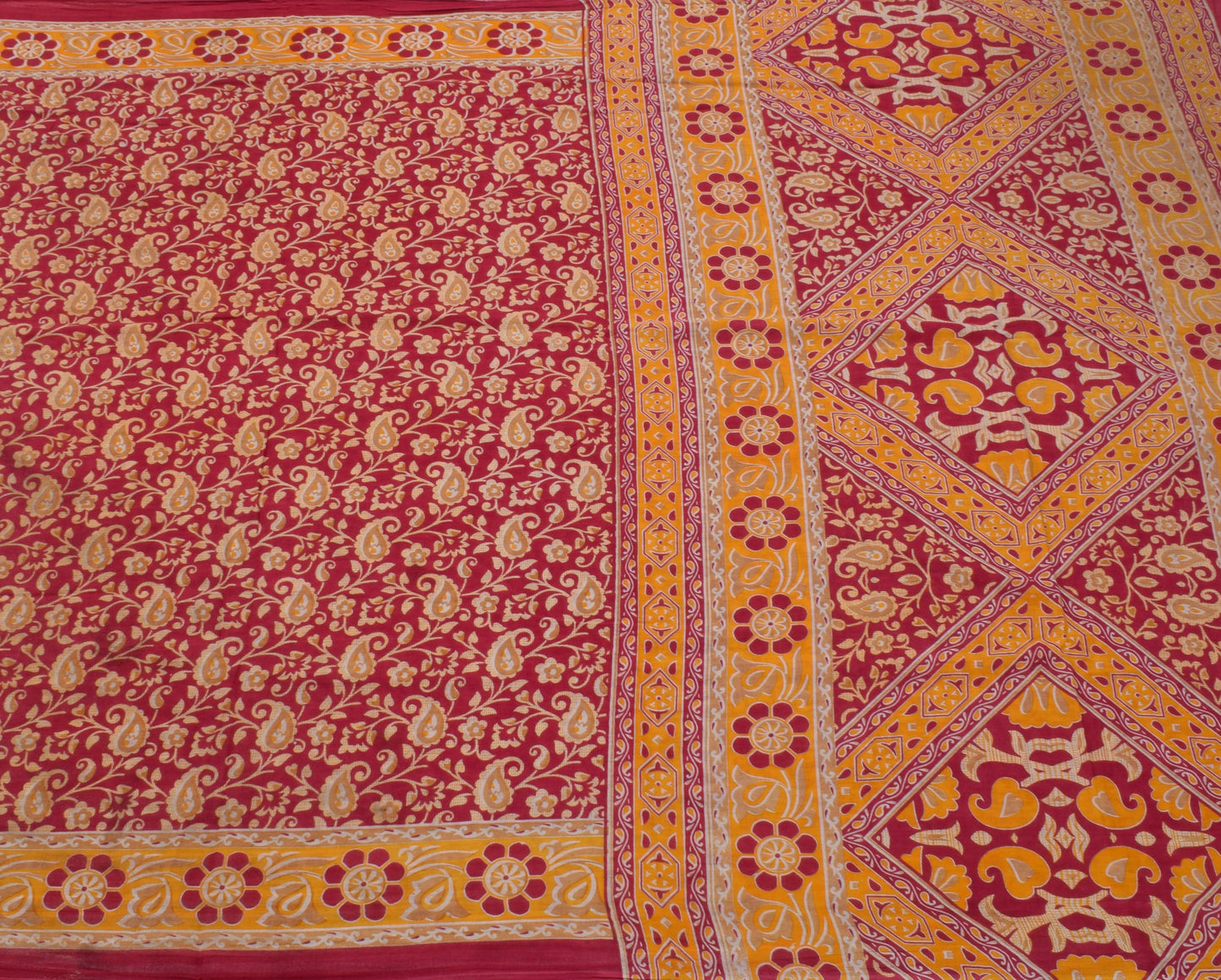 Sushila Vintage Dark Pink Saree Pure Cotton Printed Paisley Soft Craft Fabric