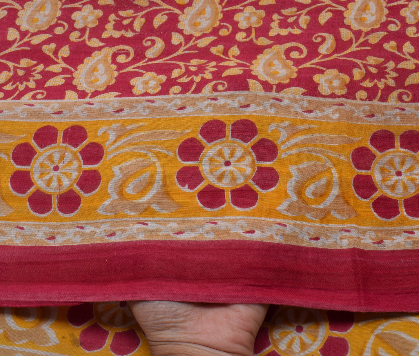 Sushila Vintage Dark Pink Saree Pure Cotton Printed Paisley Soft Craft Fabric
