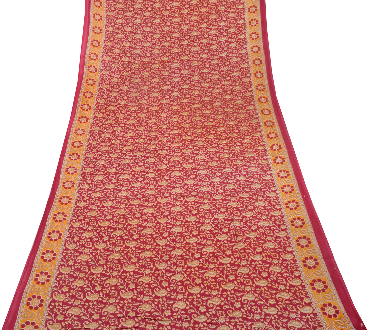 Sushila Vintage Dark Pink Saree Pure Cotton Printed Paisley Soft Craft Fabric