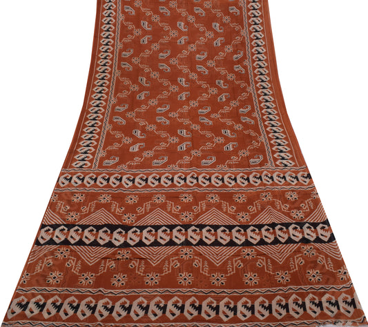 Sushila Vintage Indian Brown Saree 100% Pure Cotton Printed Soft Craft Fabric