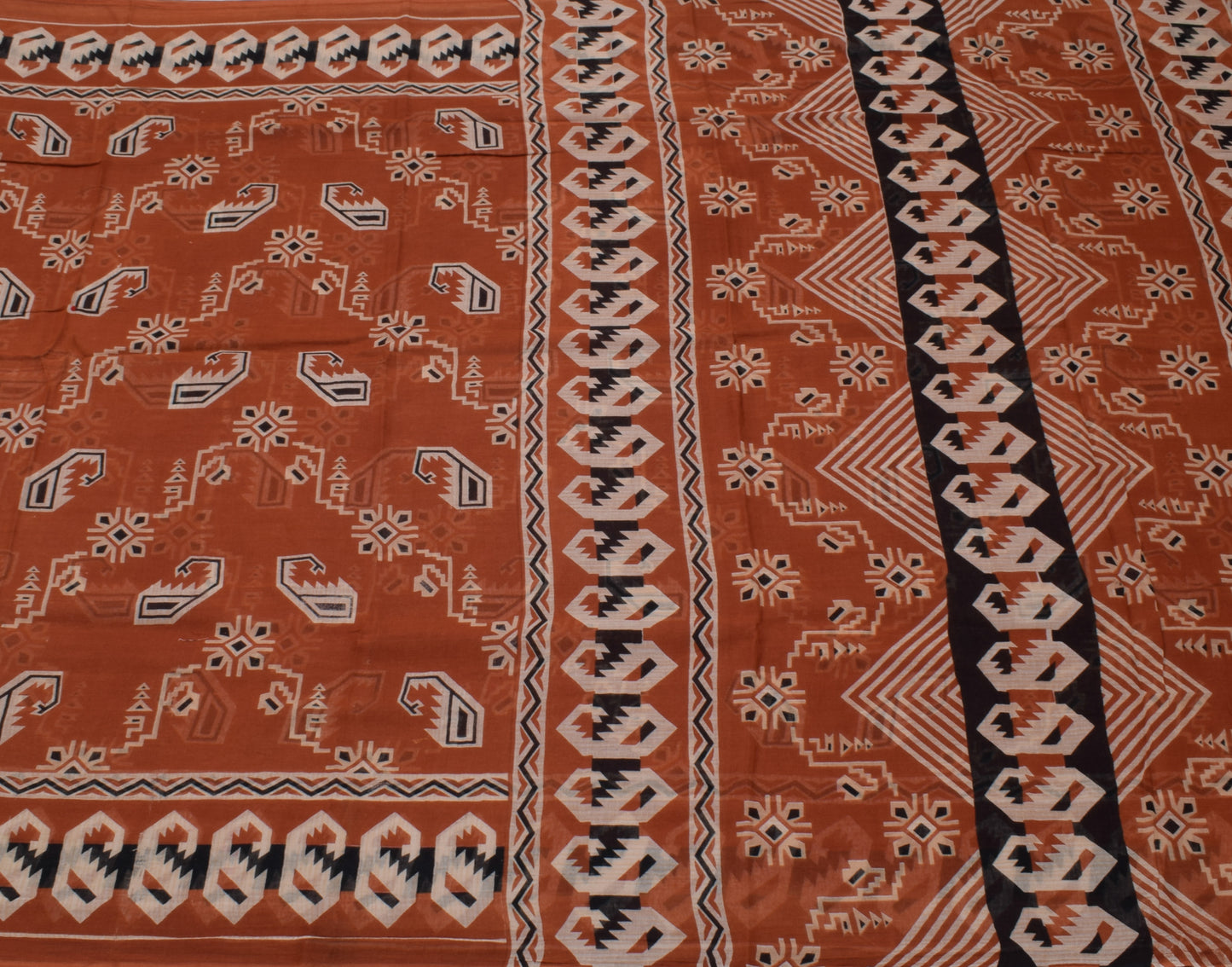 Sushila Vintage Indian Brown Saree 100% Pure Cotton Printed Soft Craft Fabric