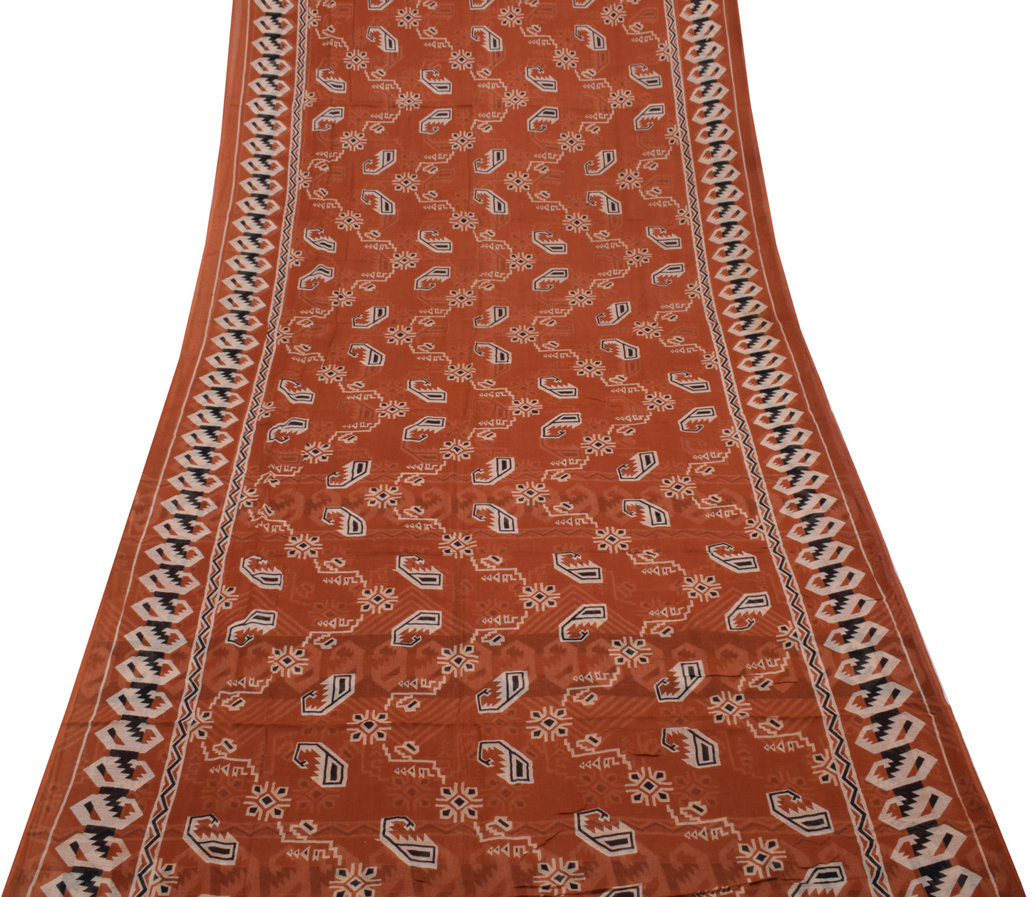 Sushila Vintage Indian Brown Saree 100% Pure Cotton Printed Soft Craft Fabric