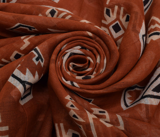 Sushila Vintage Indian Brown Saree 100% Pure Cotton Printed Soft Craft Fabric
