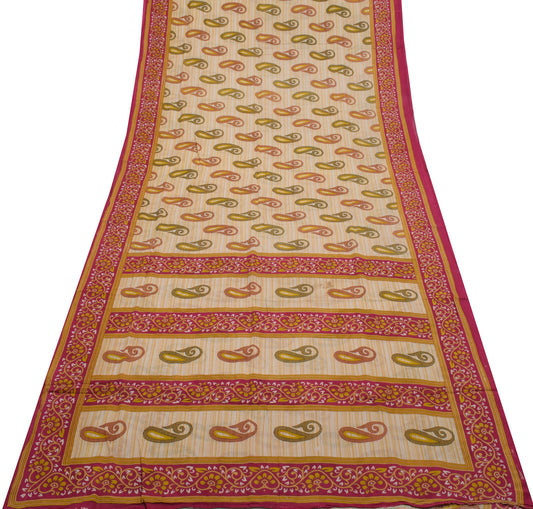 Sushila Vintage Indian Saree 100% Pure Cotton Printed Paisley Soft Craft Fabric