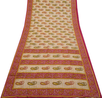 Sushila Vintage Indian Saree 100% Pure Cotton Printed Paisley Soft Craft Fabric