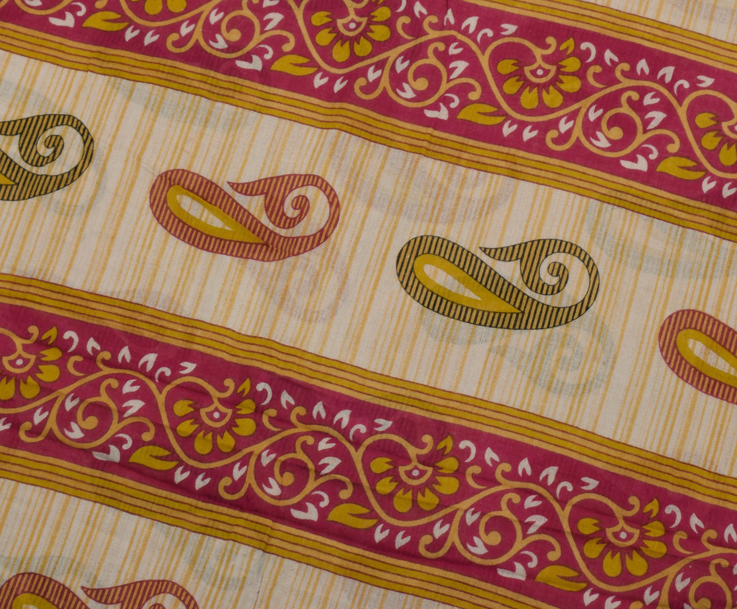 Sushila Vintage Indian Saree 100% Pure Cotton Printed Paisley Soft Craft Fabric