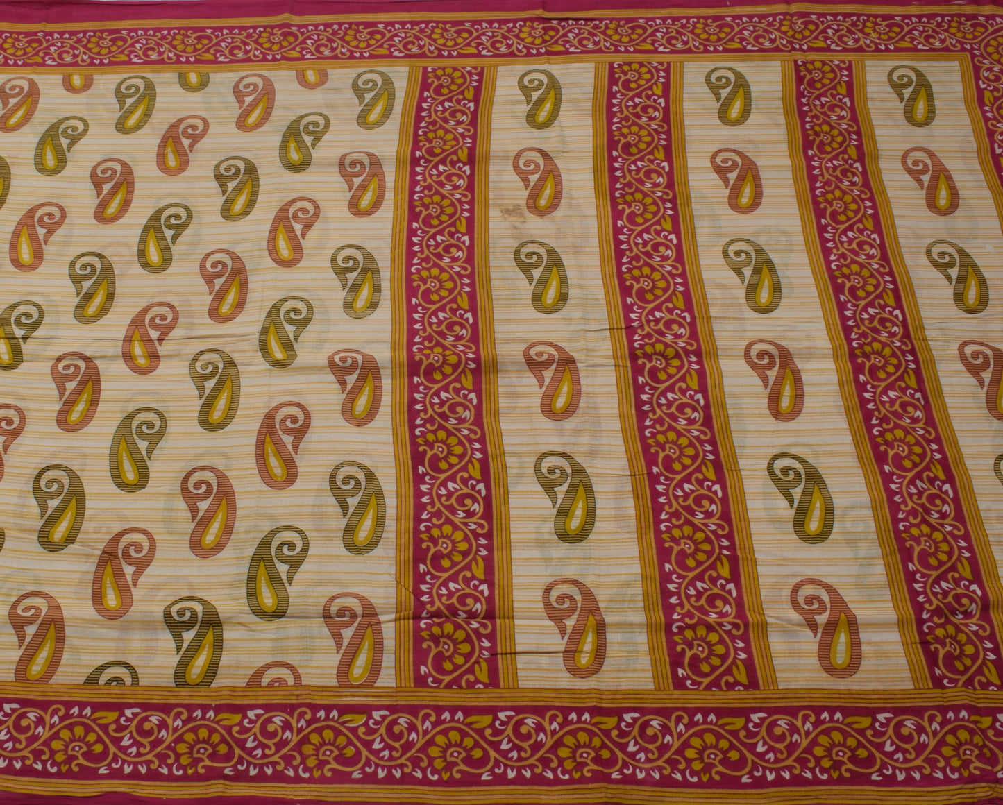 Sushila Vintage Indian Saree 100% Pure Cotton Printed Paisley Soft Craft Fabric