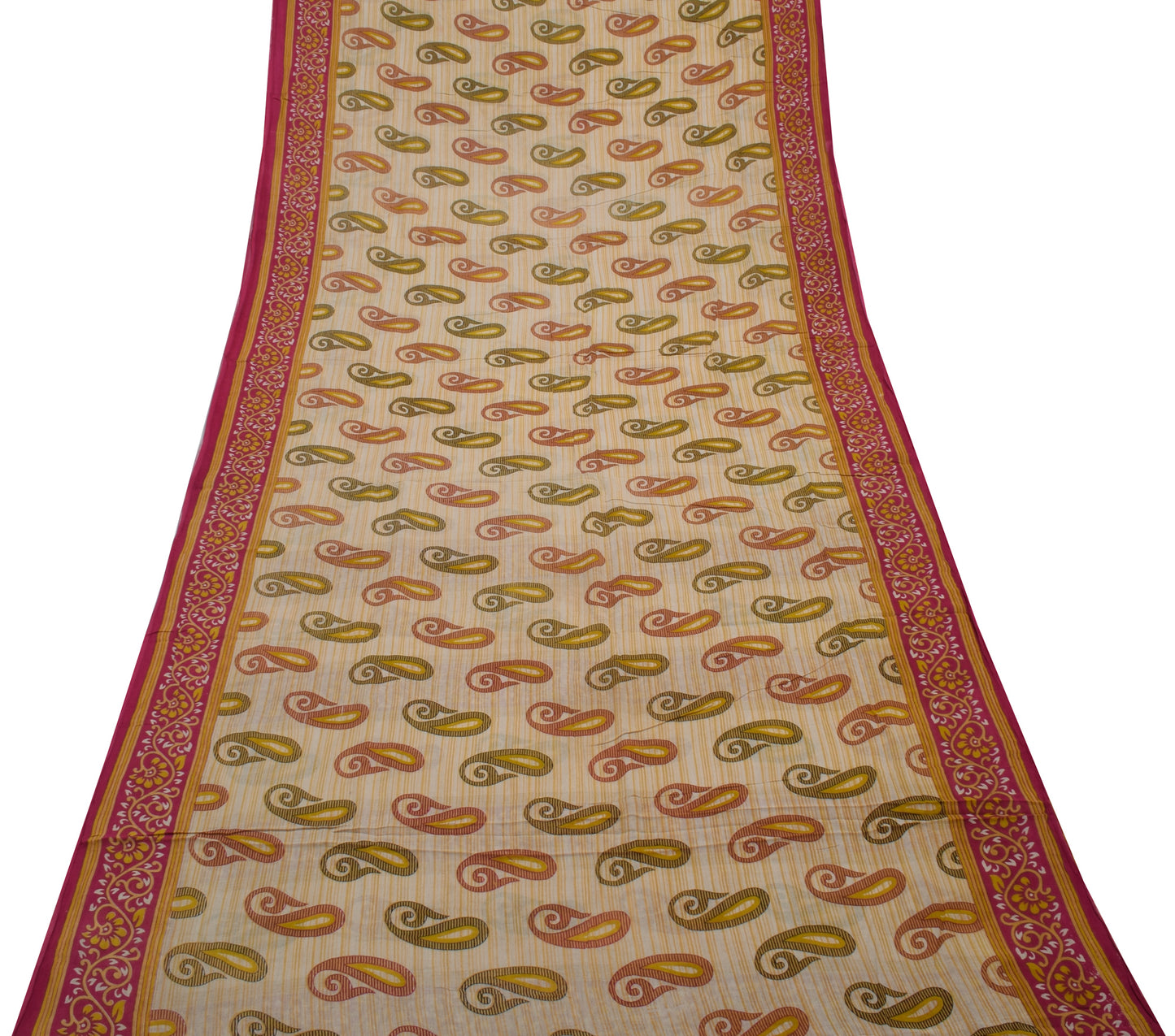 Sushila Vintage Indian Saree 100% Pure Cotton Printed Paisley Soft Craft Fabric