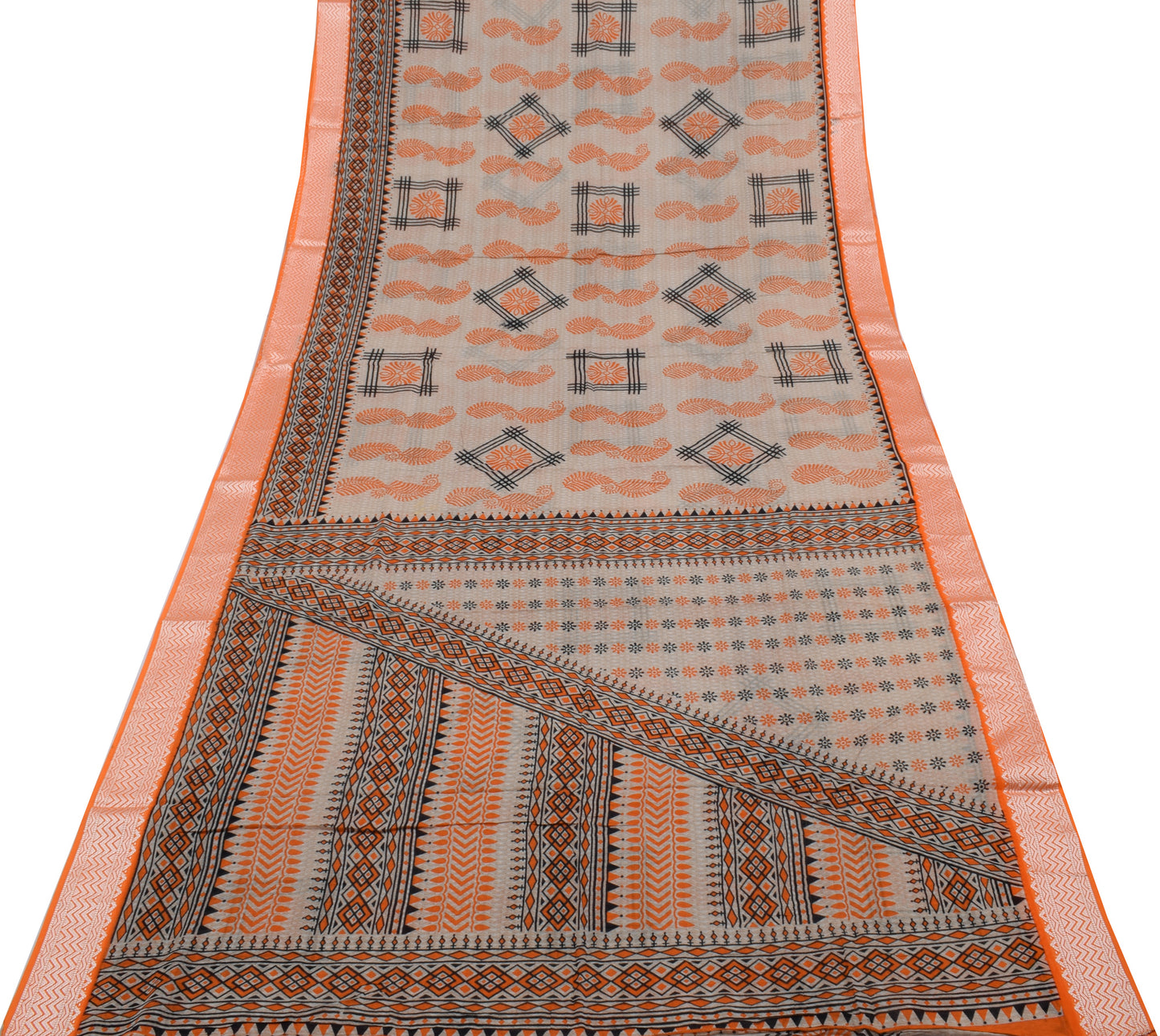 Sushila Vintage Indian Saree 100% Pure Cotton Printed Soft Craft Sari Fabric