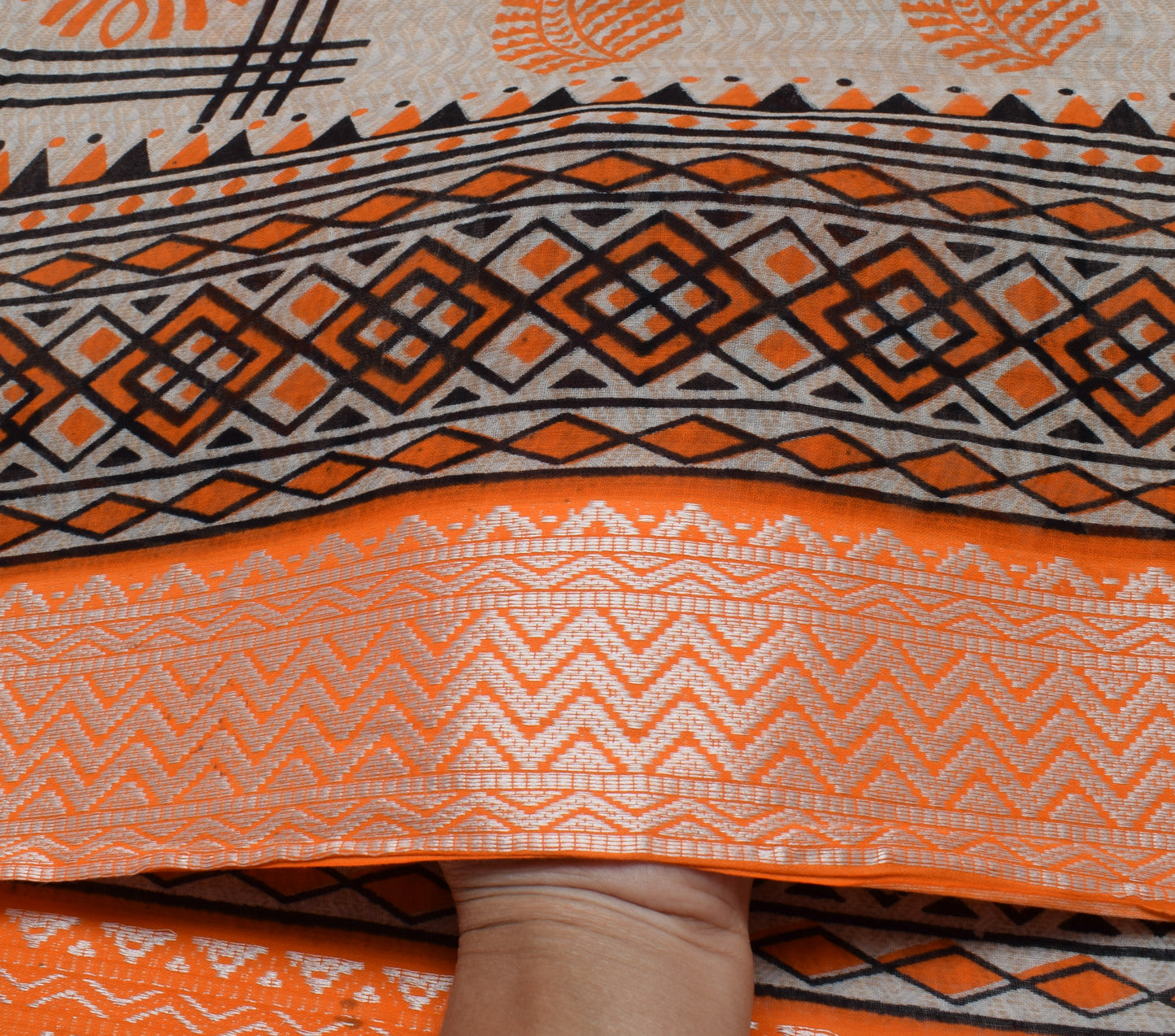 Sushila Vintage Indian Saree 100% Pure Cotton Printed Soft Craft Sari Fabric