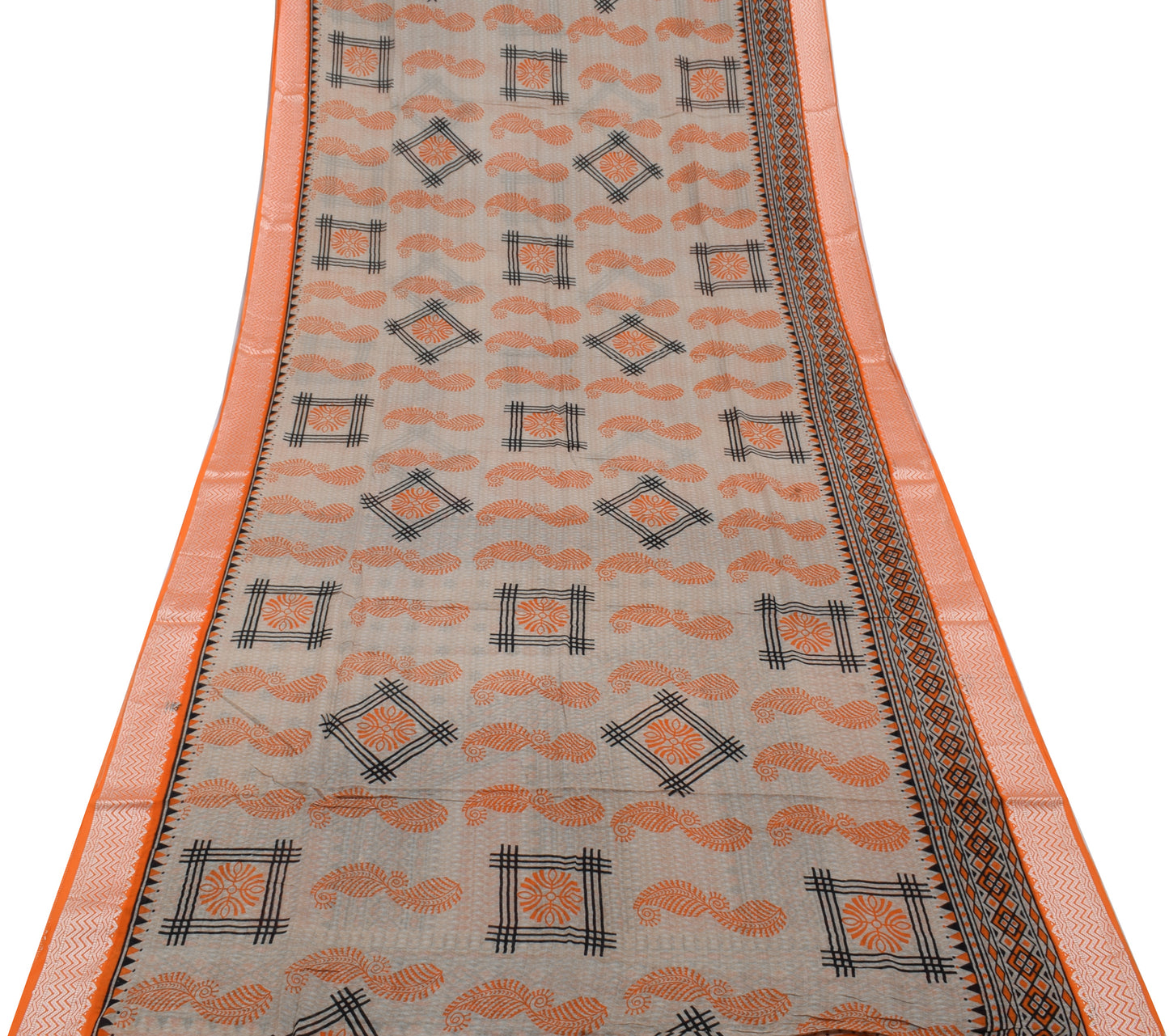 Sushila Vintage Indian Saree 100% Pure Cotton Printed Soft Craft Sari Fabric