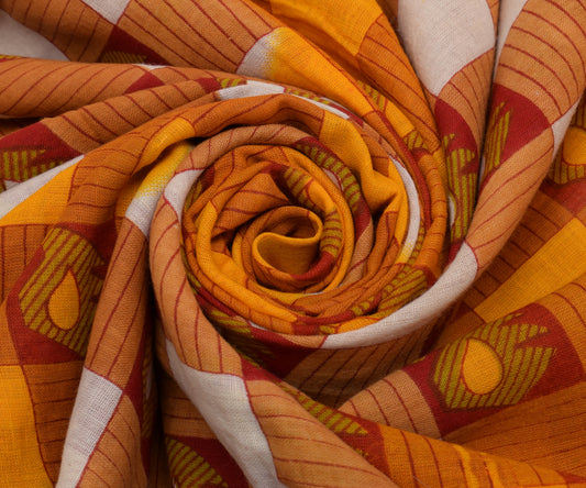 Sushila Vintage Multi-Color Saree Pure Cotton Printed Paisley Soft Craft Fabric