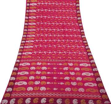 Sushila Vintage Magenta Saree 100% Pure Cotton Printed Paisley Soft Craft Fabric
