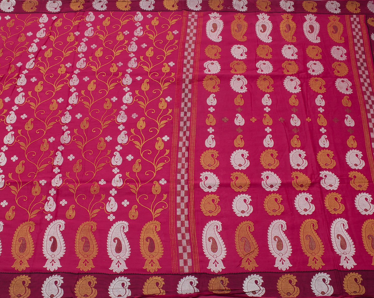 Sushila Vintage Magenta Saree 100% Pure Cotton Printed Paisley Soft Craft Fabric