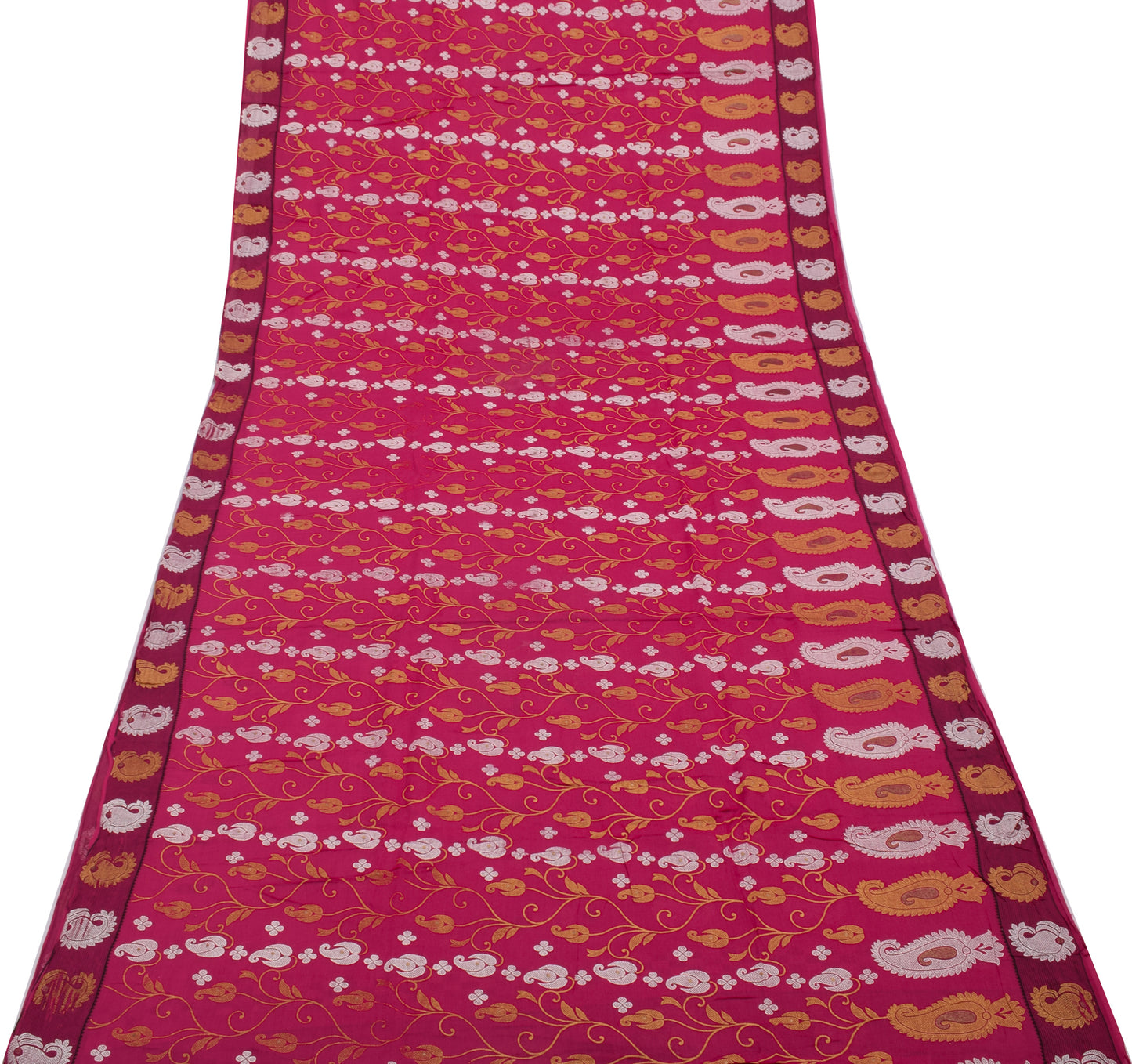 Sushila Vintage Magenta Saree 100% Pure Cotton Printed Paisley Soft Craft Fabric