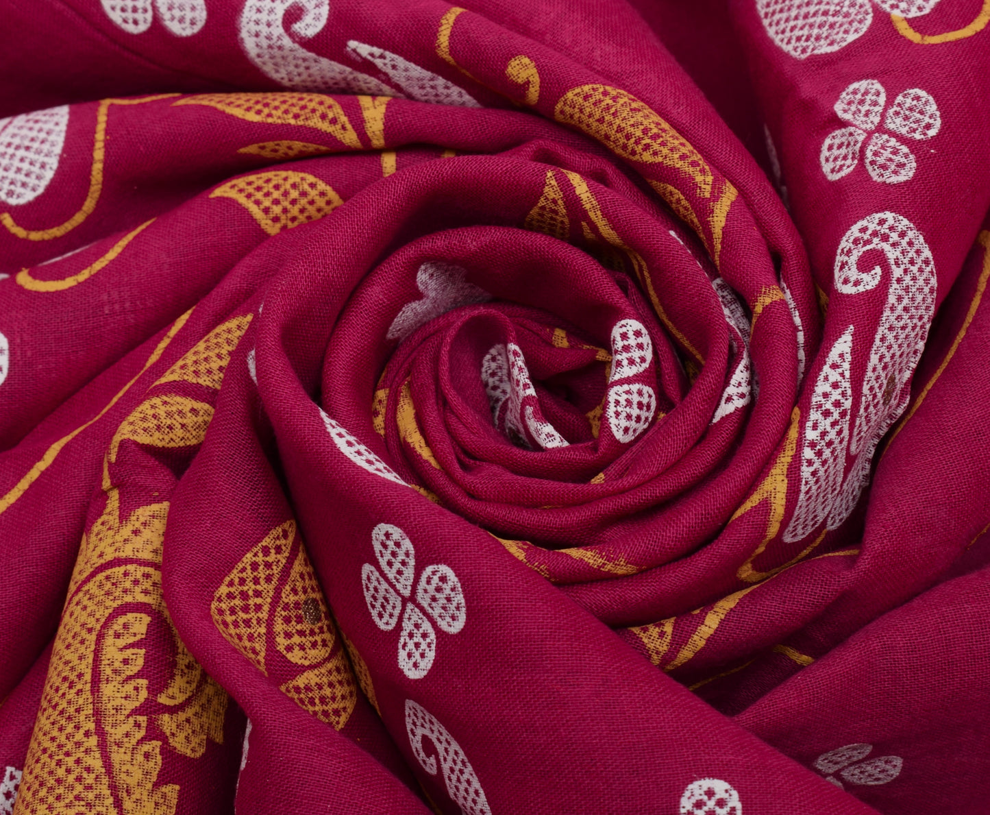 Sushila Vintage Magenta Saree 100% Pure Cotton Printed Paisley Soft Craft Fabric