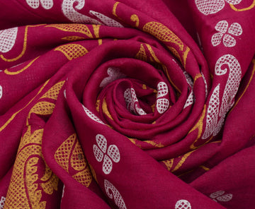 Sushila Vintage Magenta Saree 100% Pure Cotton Printed Paisley Soft Craft Fabric