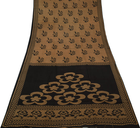 Sushila Vintage Black Saree 100% Pure Cotton Printed Floral Soft Craft Fabric