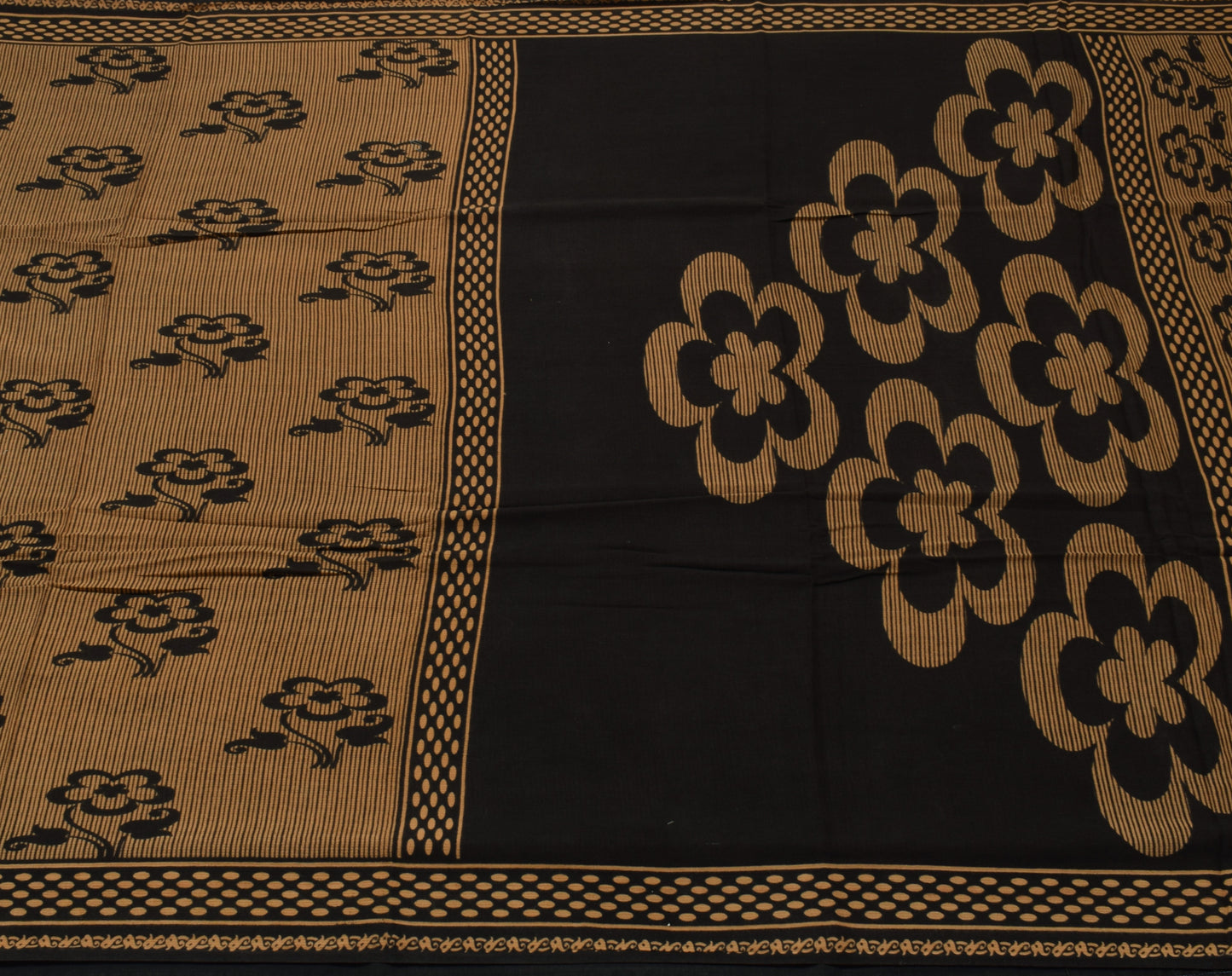 Sushila Vintage Black Saree 100% Pure Cotton Printed Floral Soft Craft Fabric
