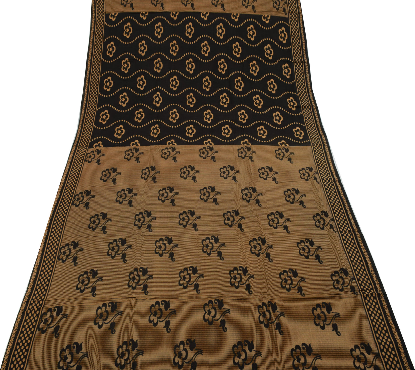 Sushila Vintage Black Saree 100% Pure Cotton Printed Floral Soft Craft Fabric