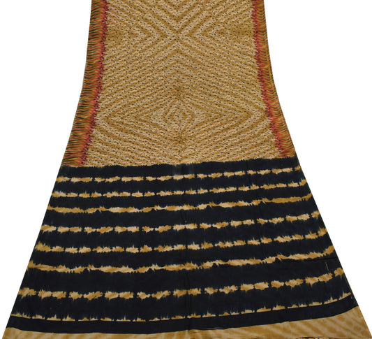 Sushila Vintage Brown Saree 100% Pure Cotton Printed Floral Soft Craft Fabric