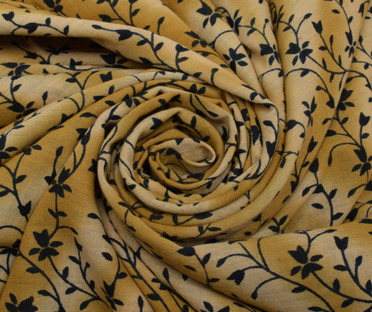 Sushila Vintage Brown Saree 100% Pure Cotton Printed Floral Soft Craft Fabric