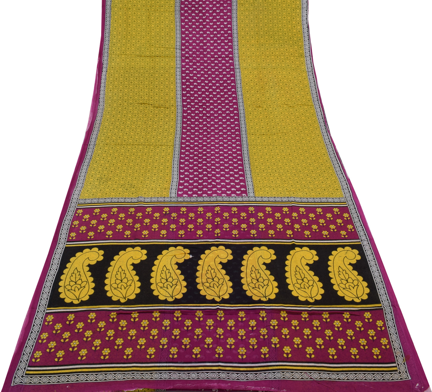 Sushila Vintage Indian Saree 100% Pure Cotton Printed Soft Craft 5 Yard Fabric