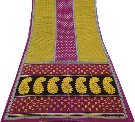 Sushila Vintage Indian Saree 100% Pure Cotton Printed Soft Craft 5 Yard Fabric