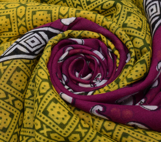 Sushila Vintage Indian Saree 100% Pure Cotton Printed Soft Craft 5 Yard Fabric