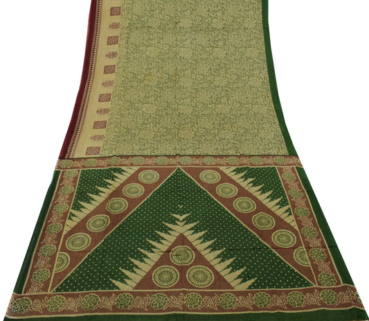 Sushila Vintage Brown Saree 100% Pure Cotton Printed Floral Soft Craft Fabric